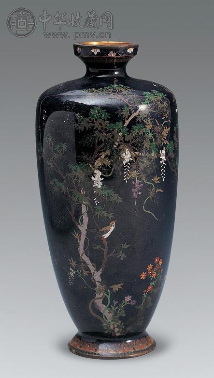 十九世纪日本七宝烧(景泰蓝)花鸟纹瓶收藏资讯|艺术家|书画家|书画名人