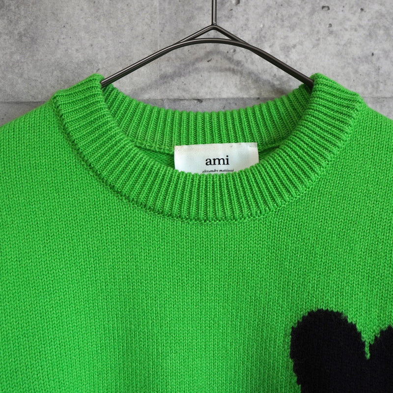 アミ パリス アミパリ ハートロゴ ニット グリーン | ブランド古着を