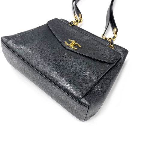 シャネル CHANEL ターンロック キャビアスキン チェーン トート