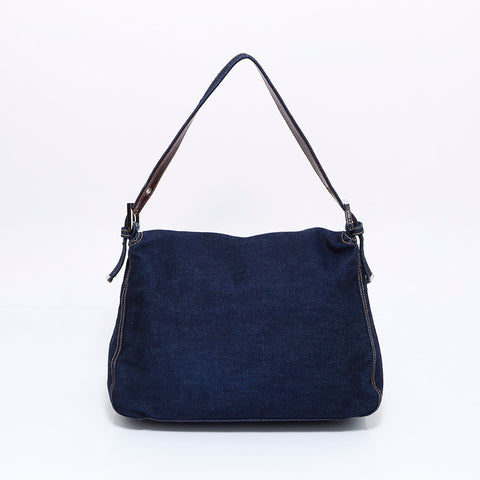 フェンディ FENDI デニム マンマバケット ショルダーバッグ ネイビー