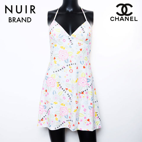 シャネル CHANEL シルク ノースリーブ 総柄 カメリアプリント ミニ