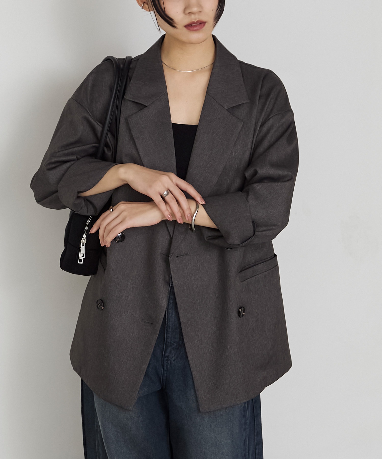 forksy.】ウェルトポケットダブルテーラードジャケット＜セットアップ