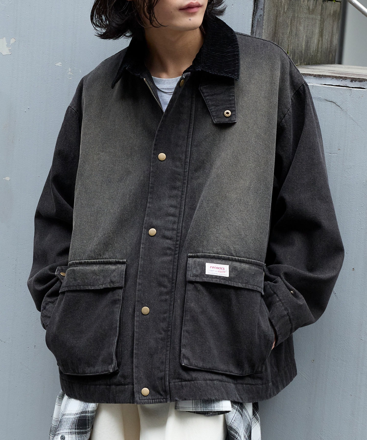 retock's】ロゴピスネーム 襟コーデュロイ切り替え ビッグシルエット