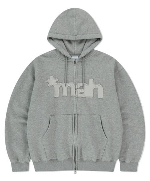 mahagrid/マハグリッド』 CUT OFF APPLIQUE ZIP-UP HOODIE/カットオフ