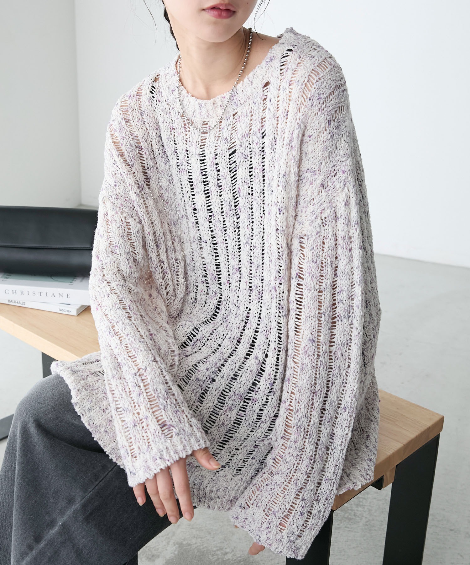 forksy.】ミックスニット透かし編みプルオーバー forksy.│MONO-MART