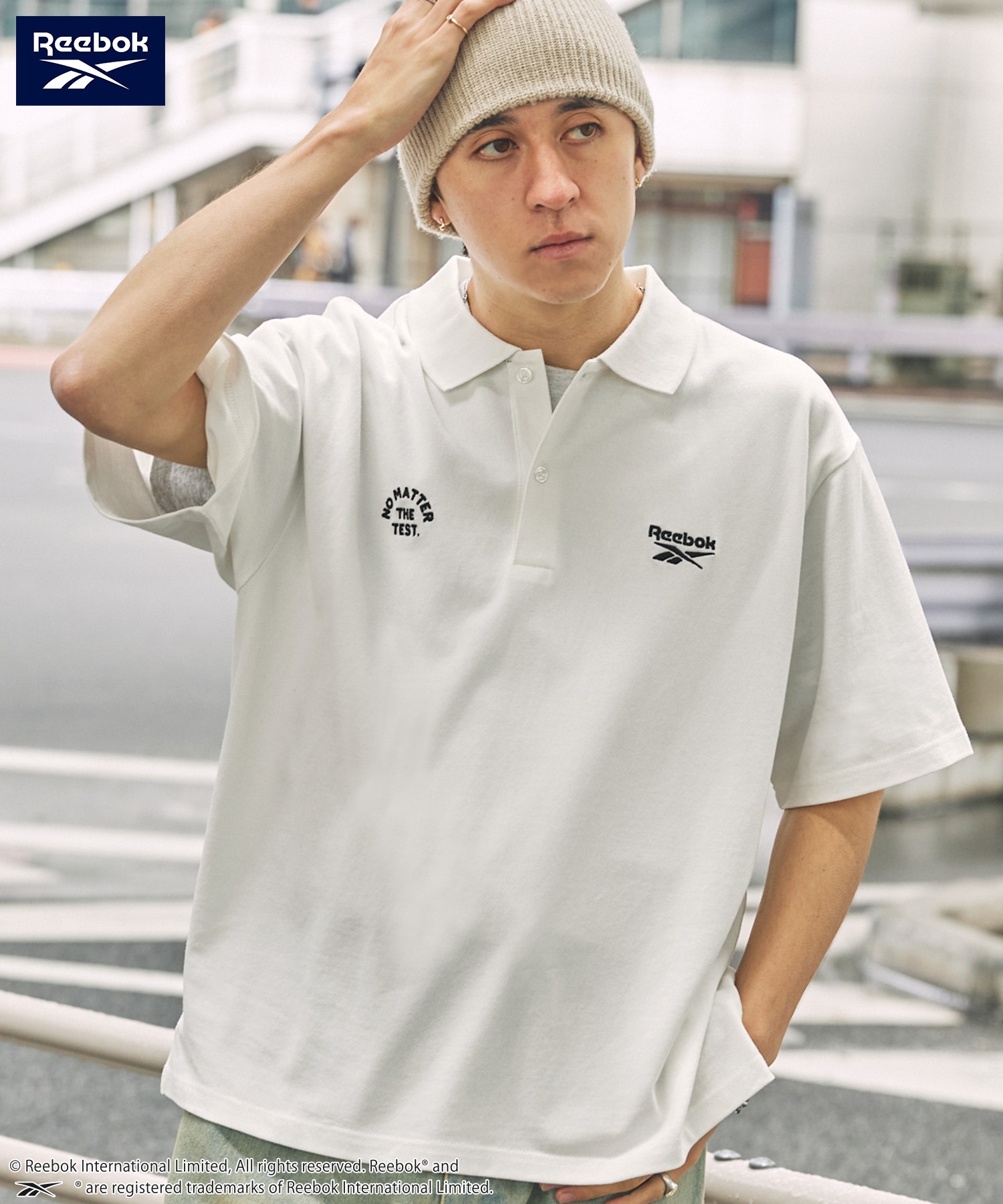 Reebok/リーボック 別注 ダブルロゴ刺繍 ビッグシルエット 鹿の子半袖