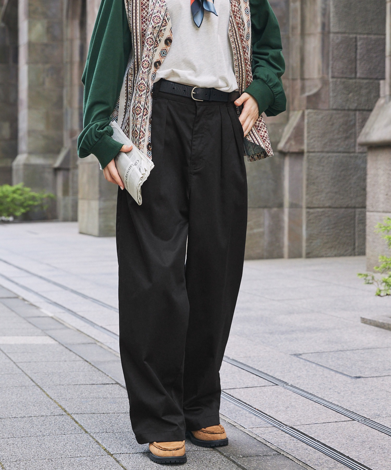 ハイウエストタックワイドストレートチノパンツ MONO-MART LADY'S