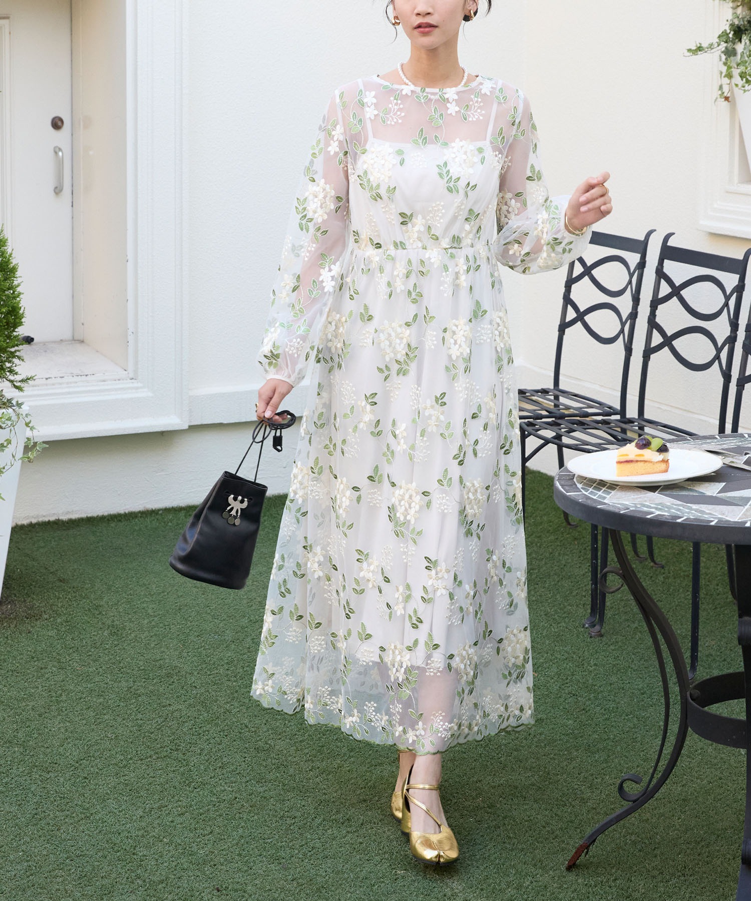 forksy.】【オケージョン対応】花柄刺繍レースワンピース＆キャミ