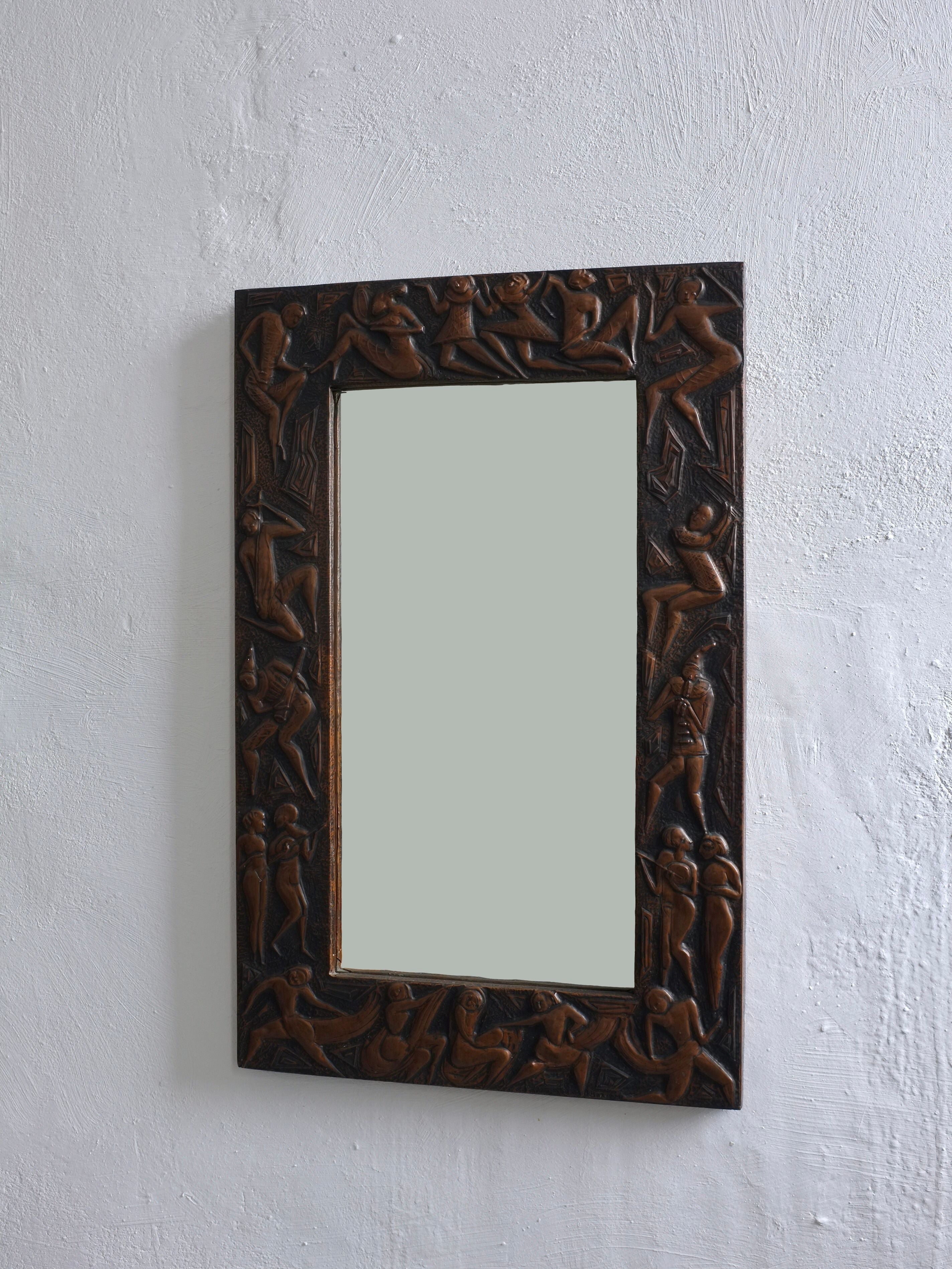 Vintage Copper Relief Wall Mirror, 1970s Italia | The Oblist