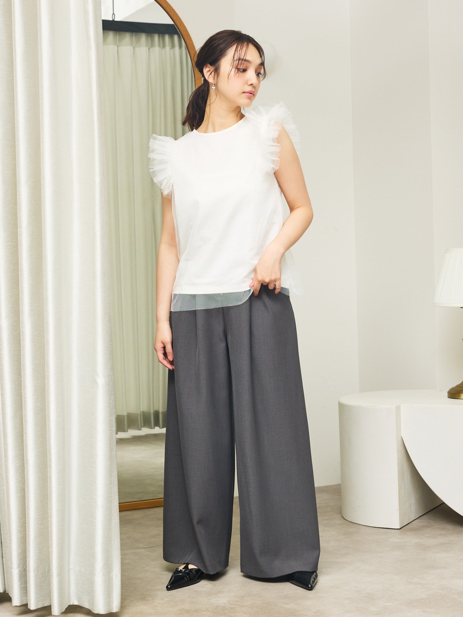 コルセットギャザーワイドパンツ