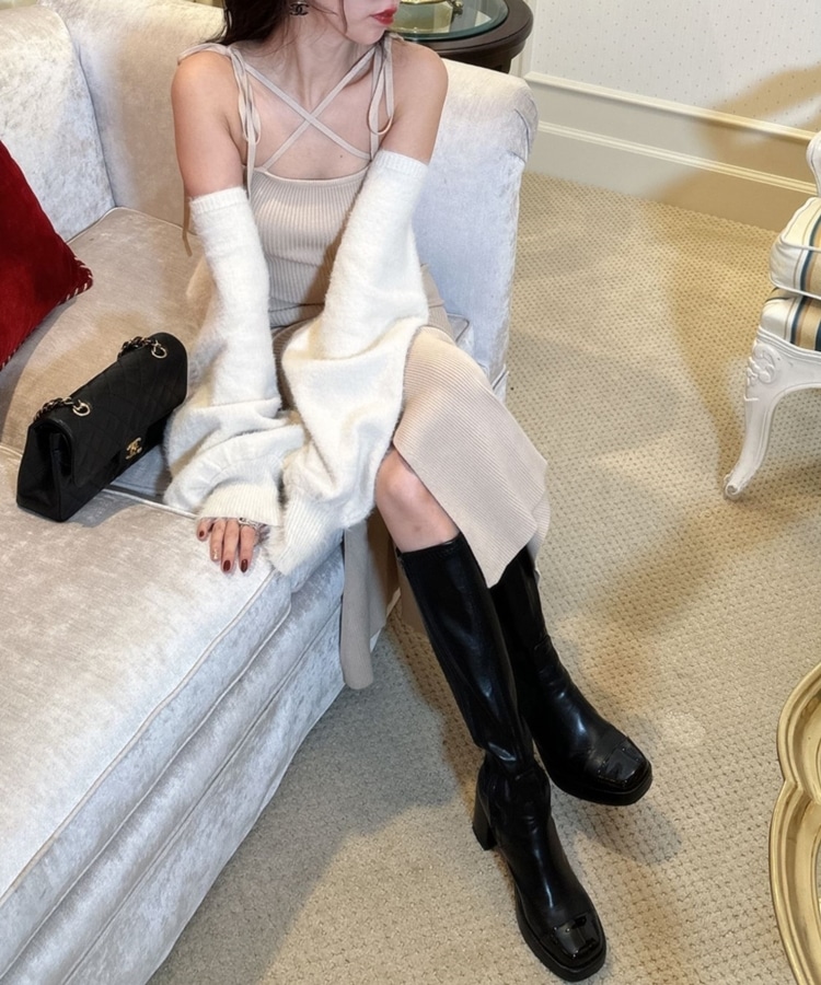 feather bolero×ribbon onepiece set(M GREIGE): ワンピース｜PMbox