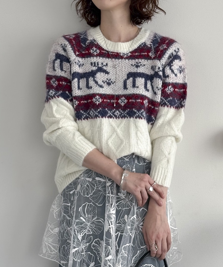 ノルディック柄ニットプルオーバー(F BLACK): トップス｜PMbox P&M