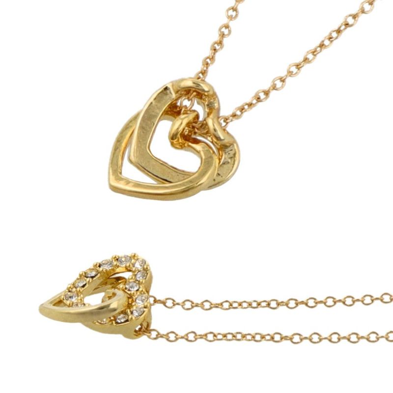 ネックレス ニッケルフリー ダブル ハート メタル ストーン プチ