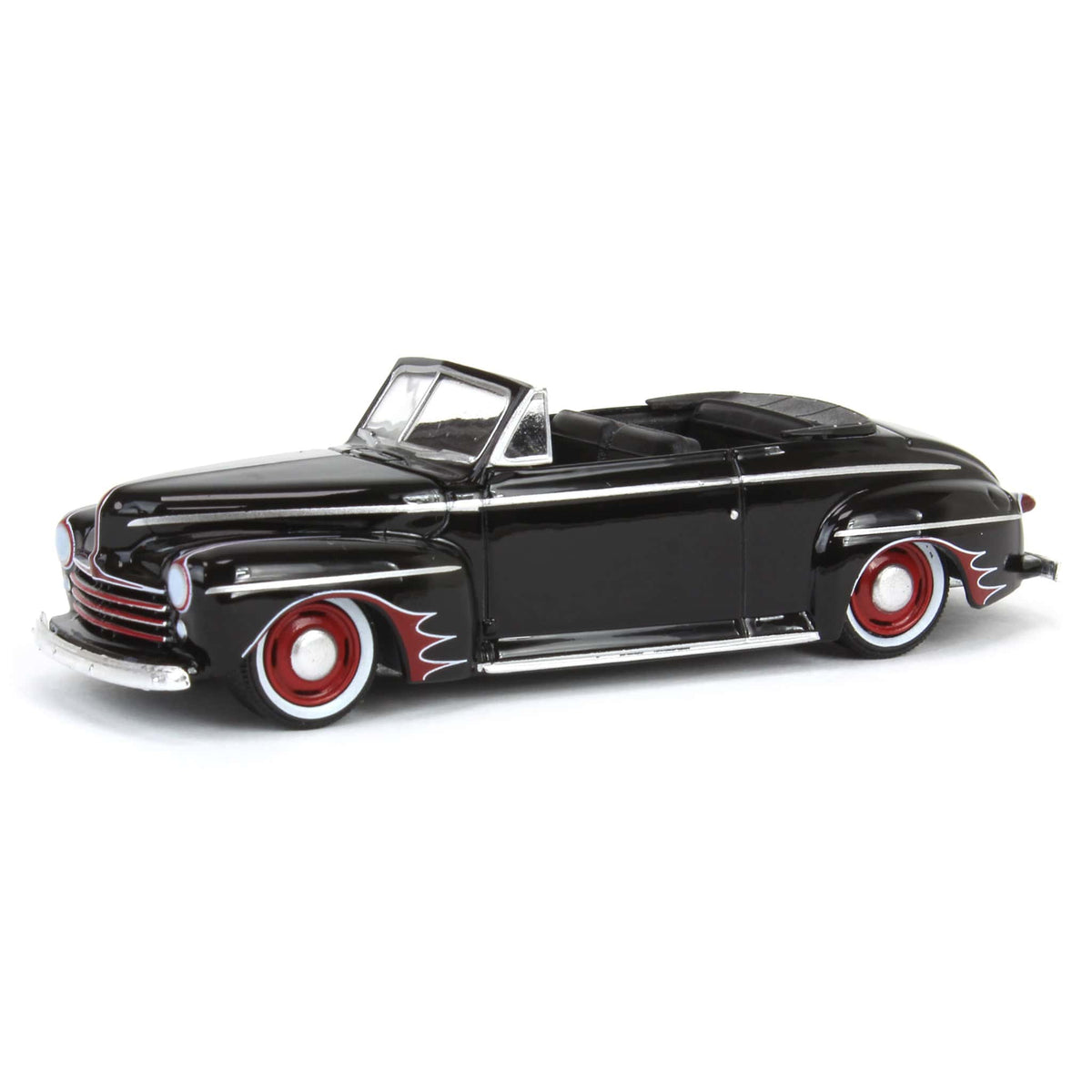 1/64 1947 Ford Deluxe Convertible Lowrider, Black & Red