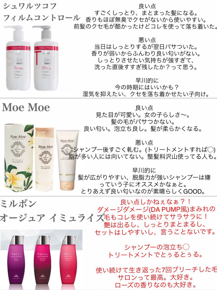 シャンプー＆トリートメント 1枚目は市販のもの 2枚目はサロンのもの