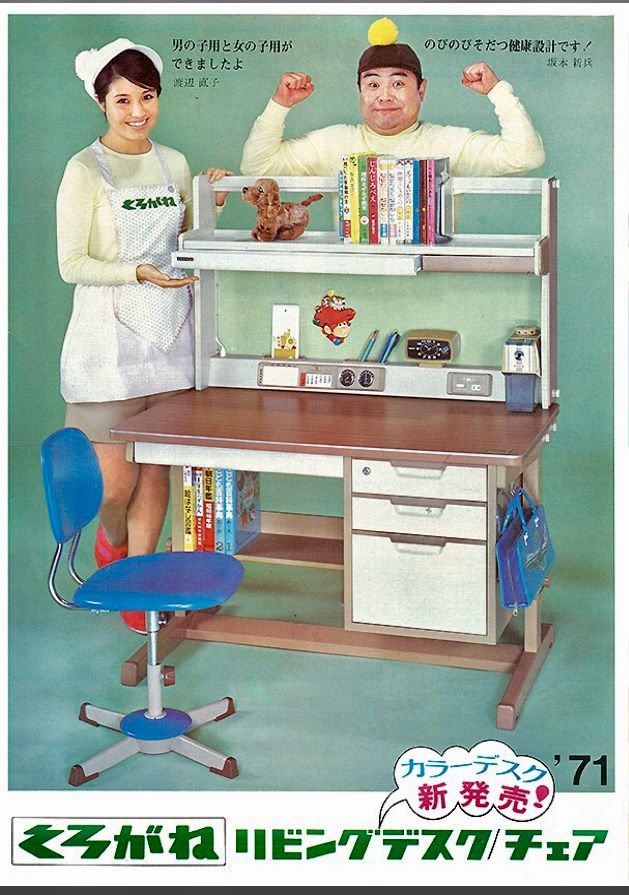 学習机。時計、学習タイマー、鉛筆削り器、プラスチック製のカレンダー