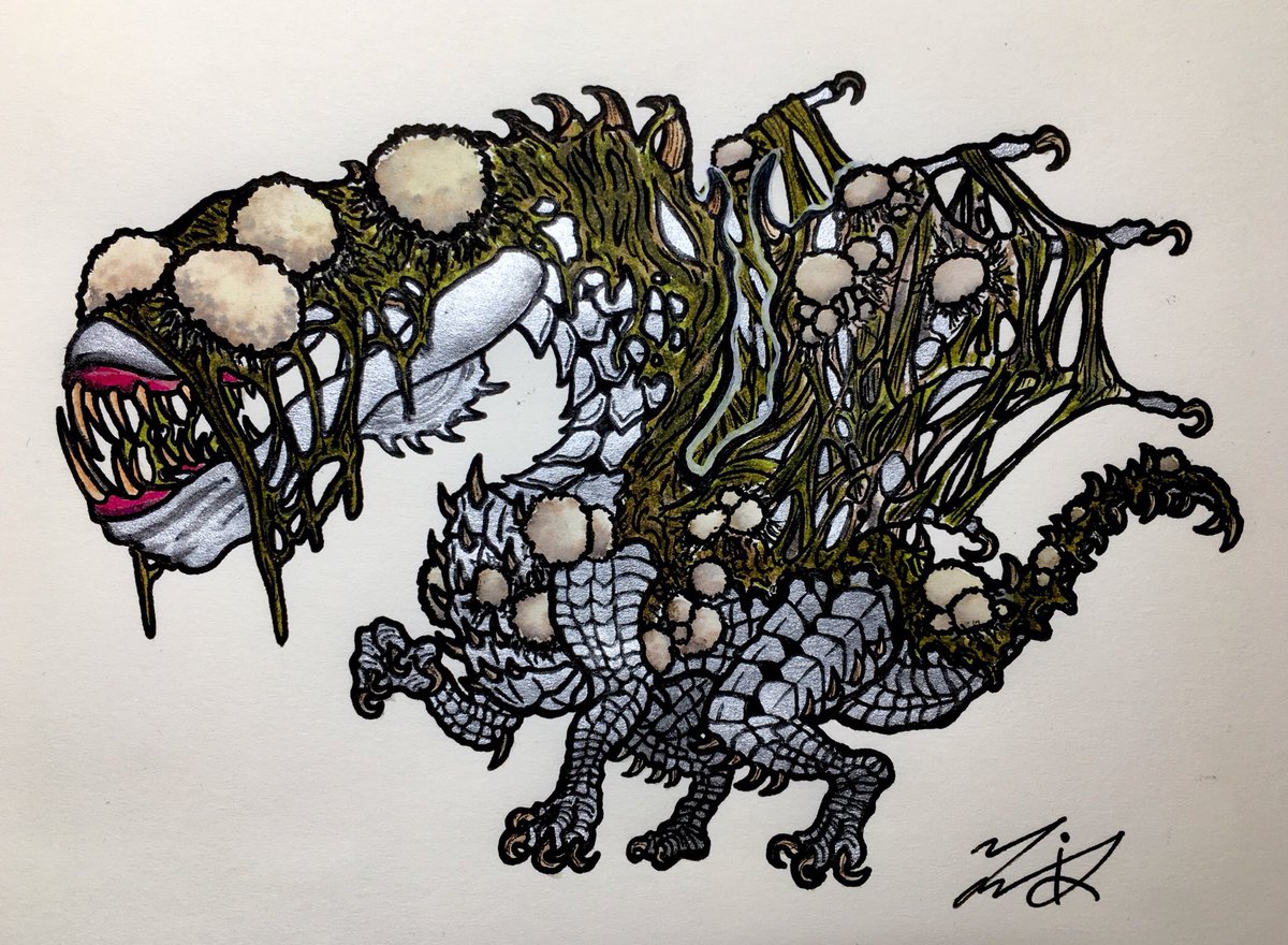 死を纏うヴァルハザクちゃん描いた。 #モンハンワールドアイスボーン