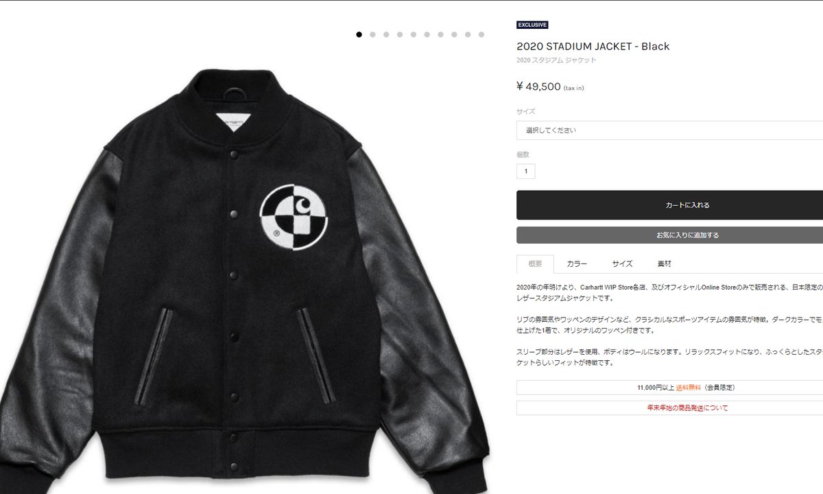 2020 WIP Carhartt スタジャン