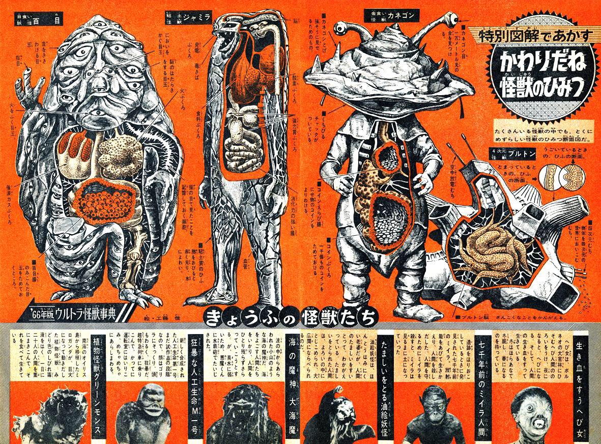 akiya_skeleton 図鑑などで使用される内部図解をフィクションの怪獣に