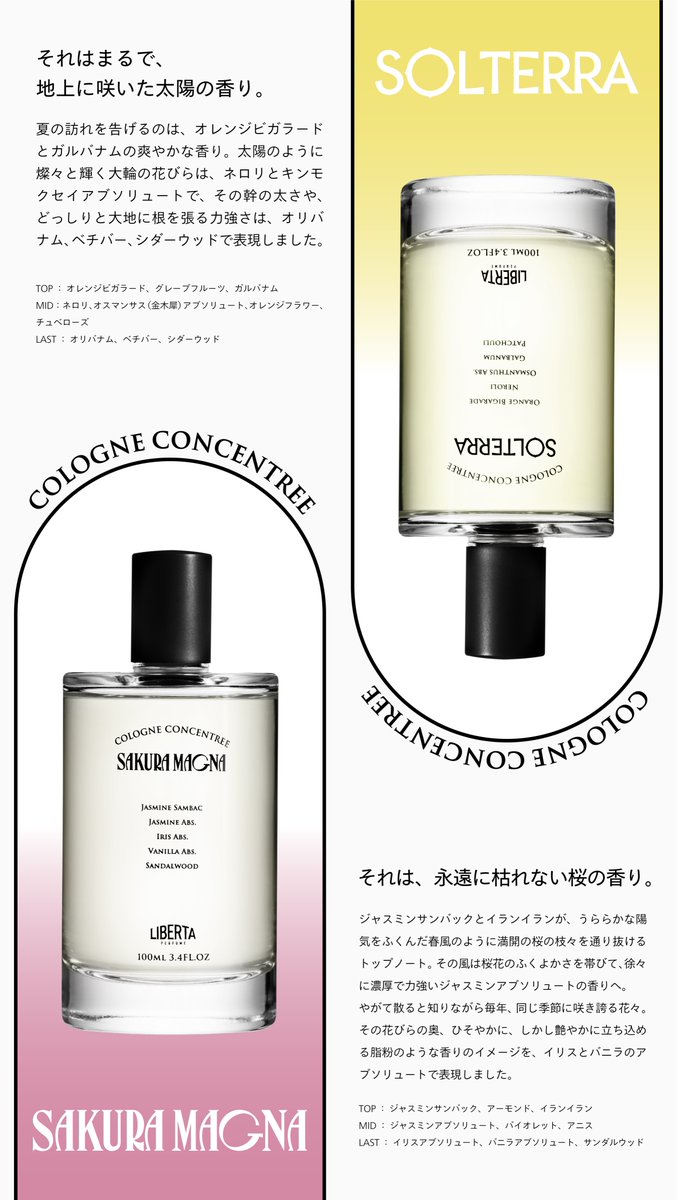 サロンドパルファンで先行発売するコロンコンサントレは、CHA-BAとGIN