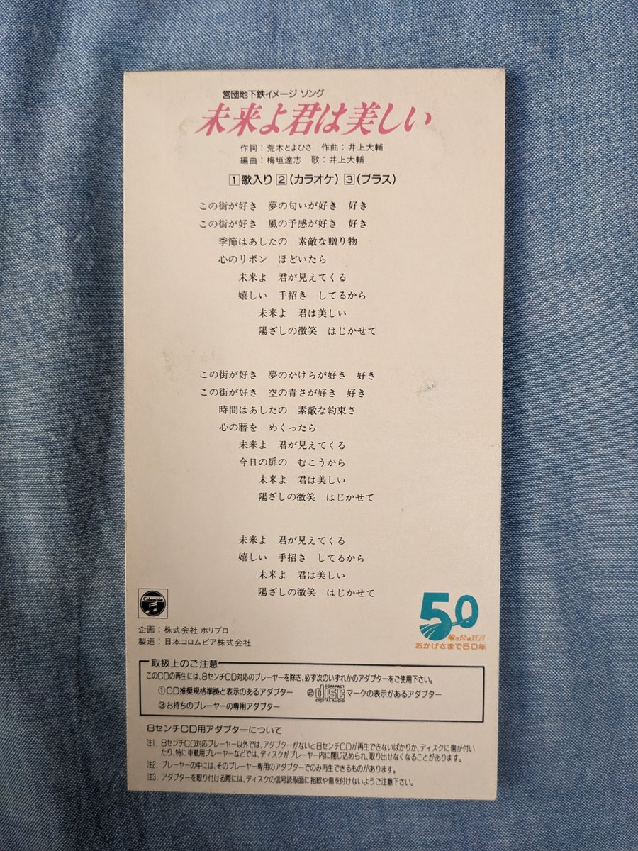 井上大輔さんの8cmCD「未来よ君は美しい」です 営団地下鉄イメージ