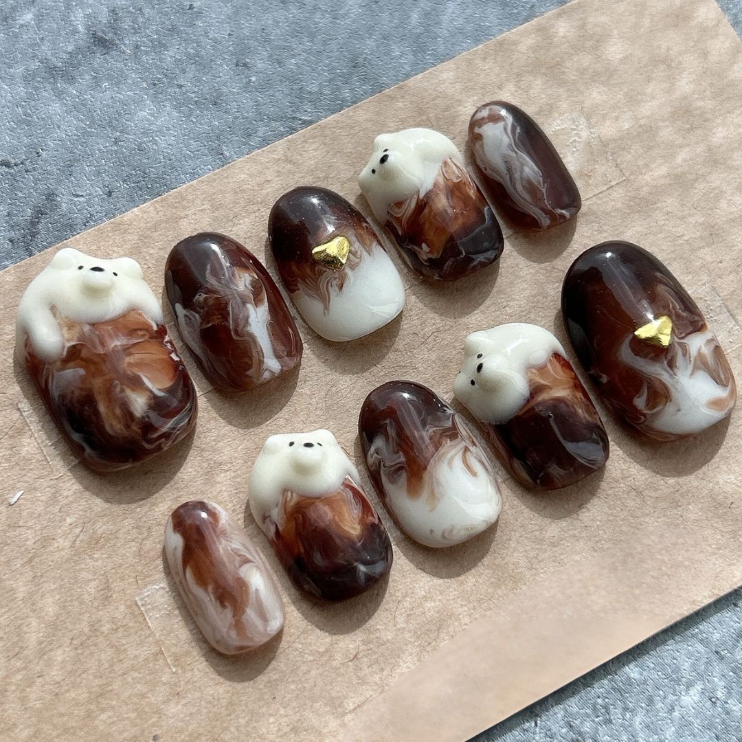 ネイルチップニュアンスクッキーひょっこりくまカフェラテ945 ネイル