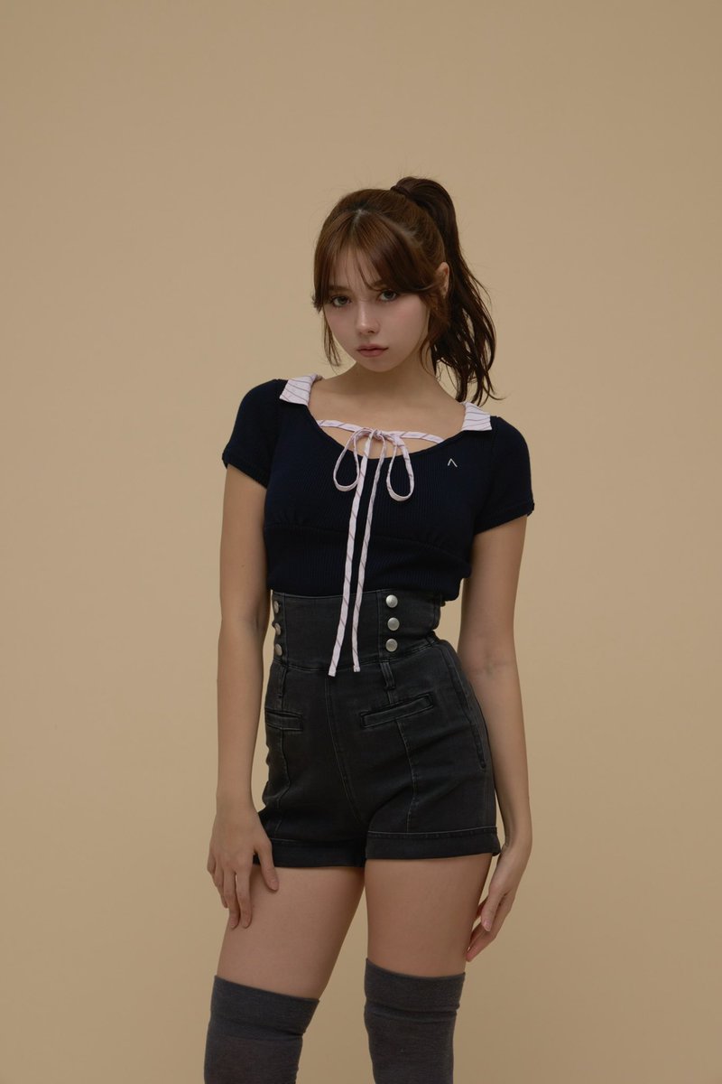 Suzy ribbon tops color gray/navy ¥12,100-tax in コットンニットに