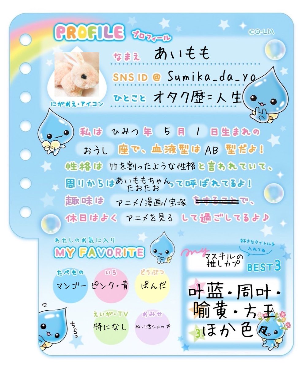 暇なのでプロフィール帳書いてみた