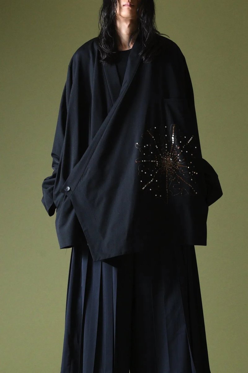 BISHOOL] Sequins Embroidery Wool Gabardine KIMONO Over Jacket