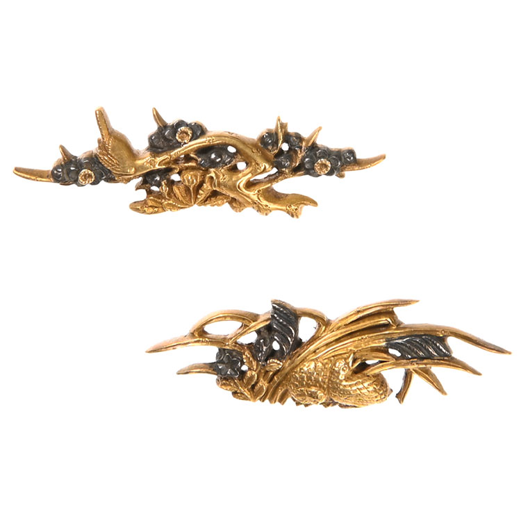 【値下げ】武具　柄前　長さ21.5cm　刀、長脇差用　縁頭、目貫等１作物　花鳥図