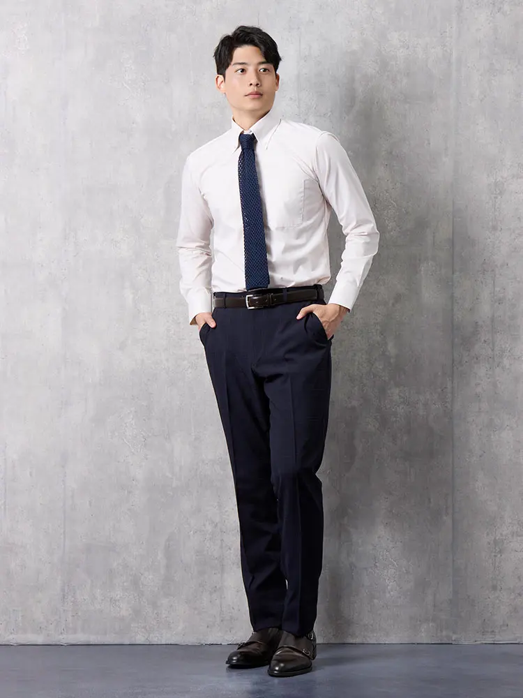 洗える/ストレッチ】シャドウチェック スラックス ネイビー | P.S.FA