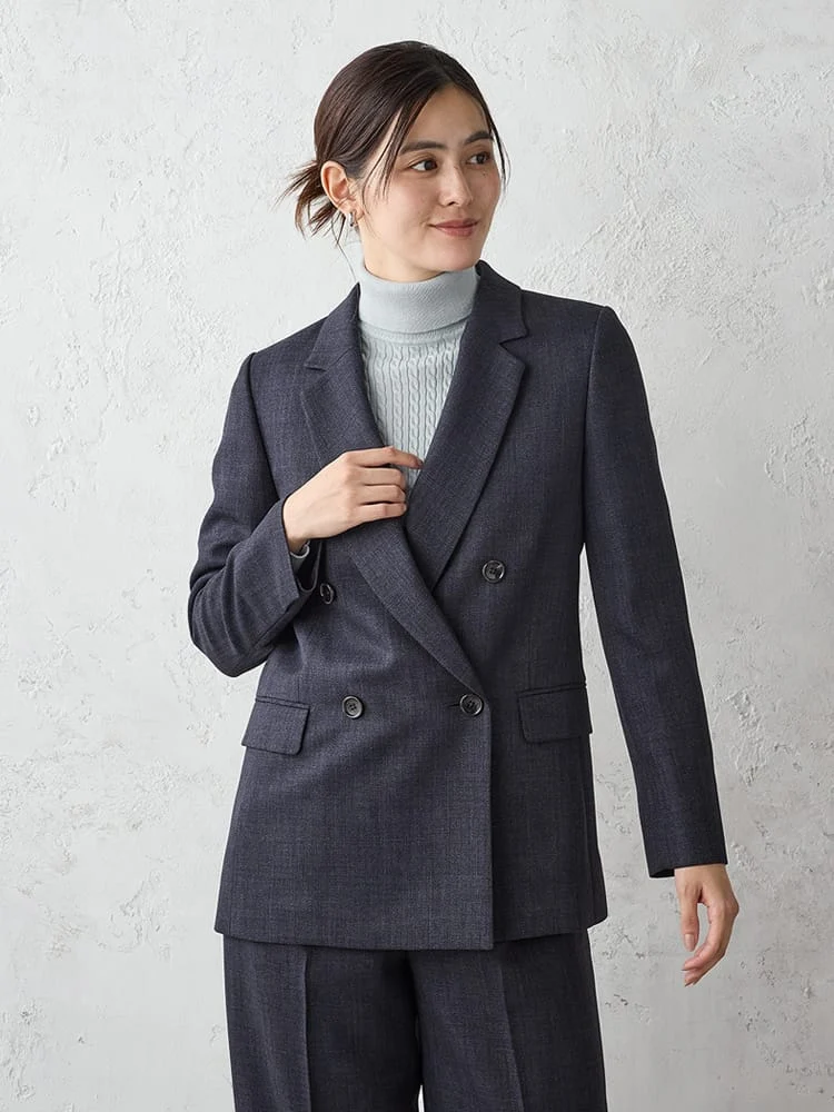 D．ブラウン ツイードラチネスーツ ダブルジャケット グレー/ブラウン