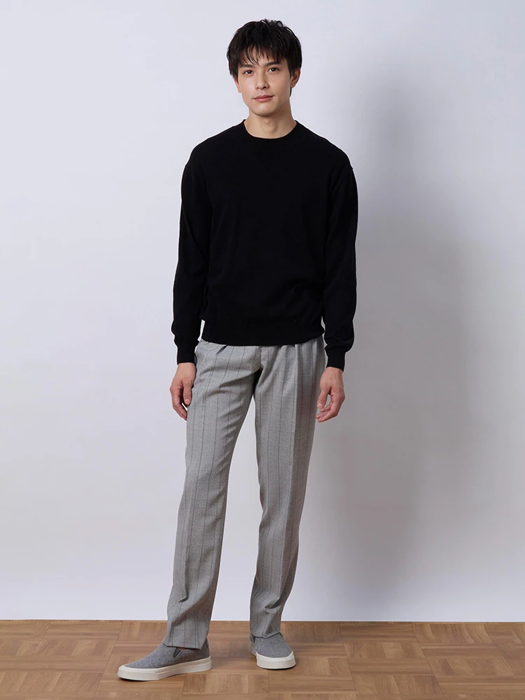 ベージュ カシミア混 モックネックプルオーバーニット ベージュ