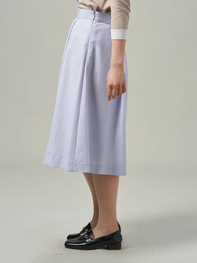 L．グレー 美単タックフレアスカート ネイビー/グレー/ベージュ