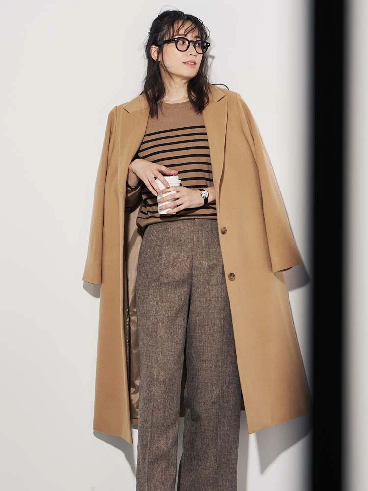 ベージュ 【尾州産ウール】ロングチェスターコート グレー/ベージュ