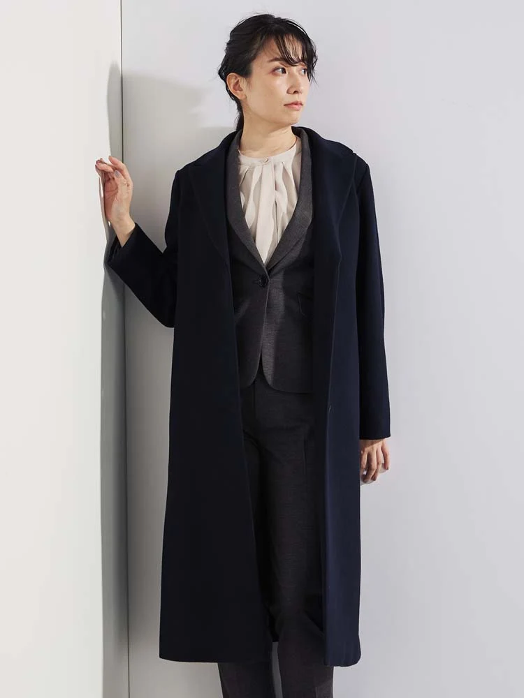 ベージュ 【尾州産ウール】ロングチェスターコート グレー/ベージュ