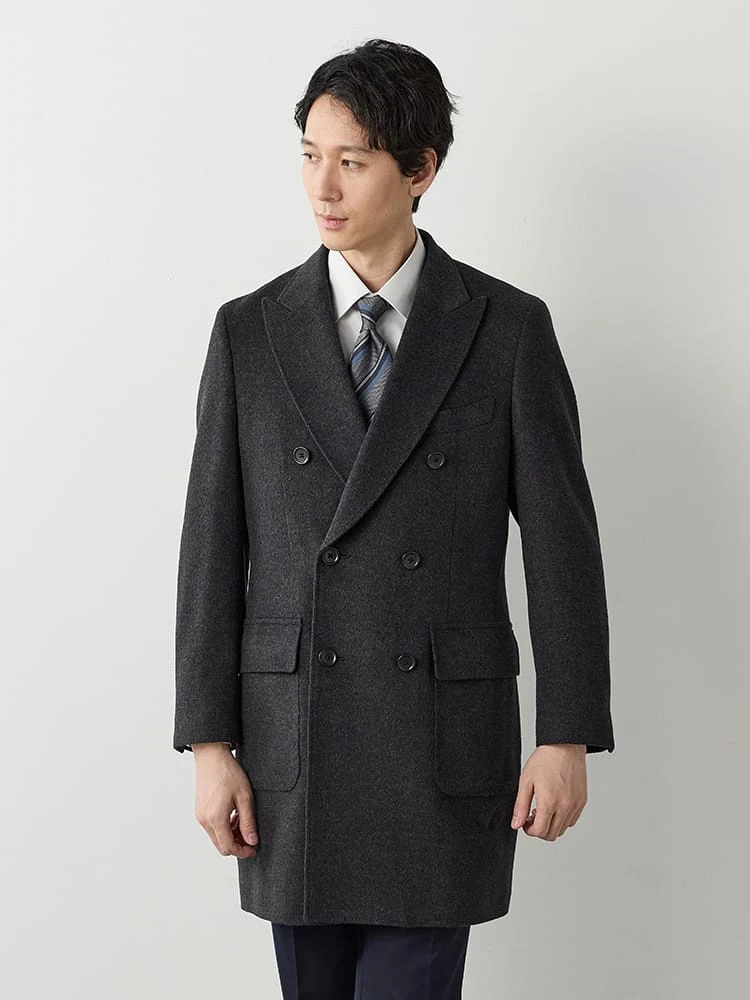 ウール100% ダブルブレスト チェスターコート グレー/ワイン/ベージュ
