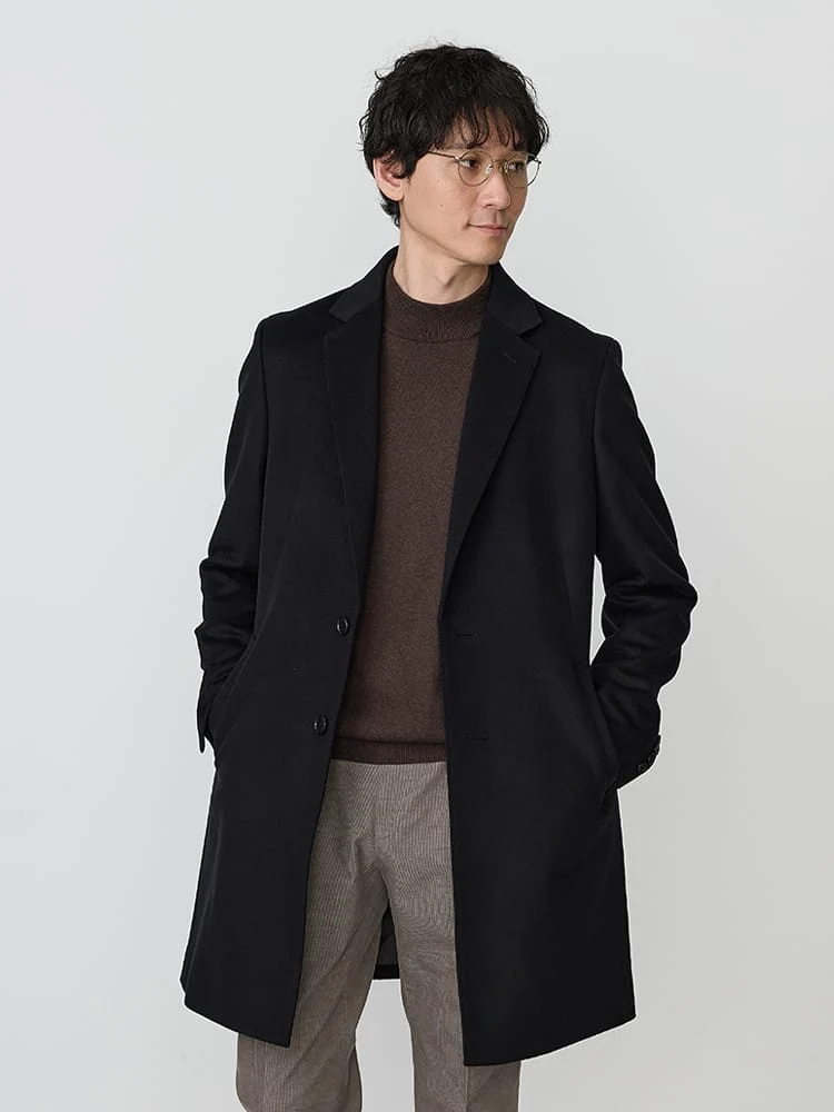 L．グレー ウール100％ ビーバーチェスターコート ブラック/ライト