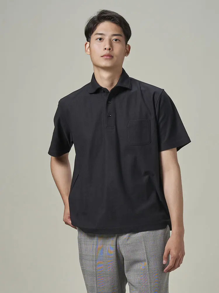 ブラック 鬼鹿の子ポロシャツ メッシュ ホワイト/ネイビー/ダーク