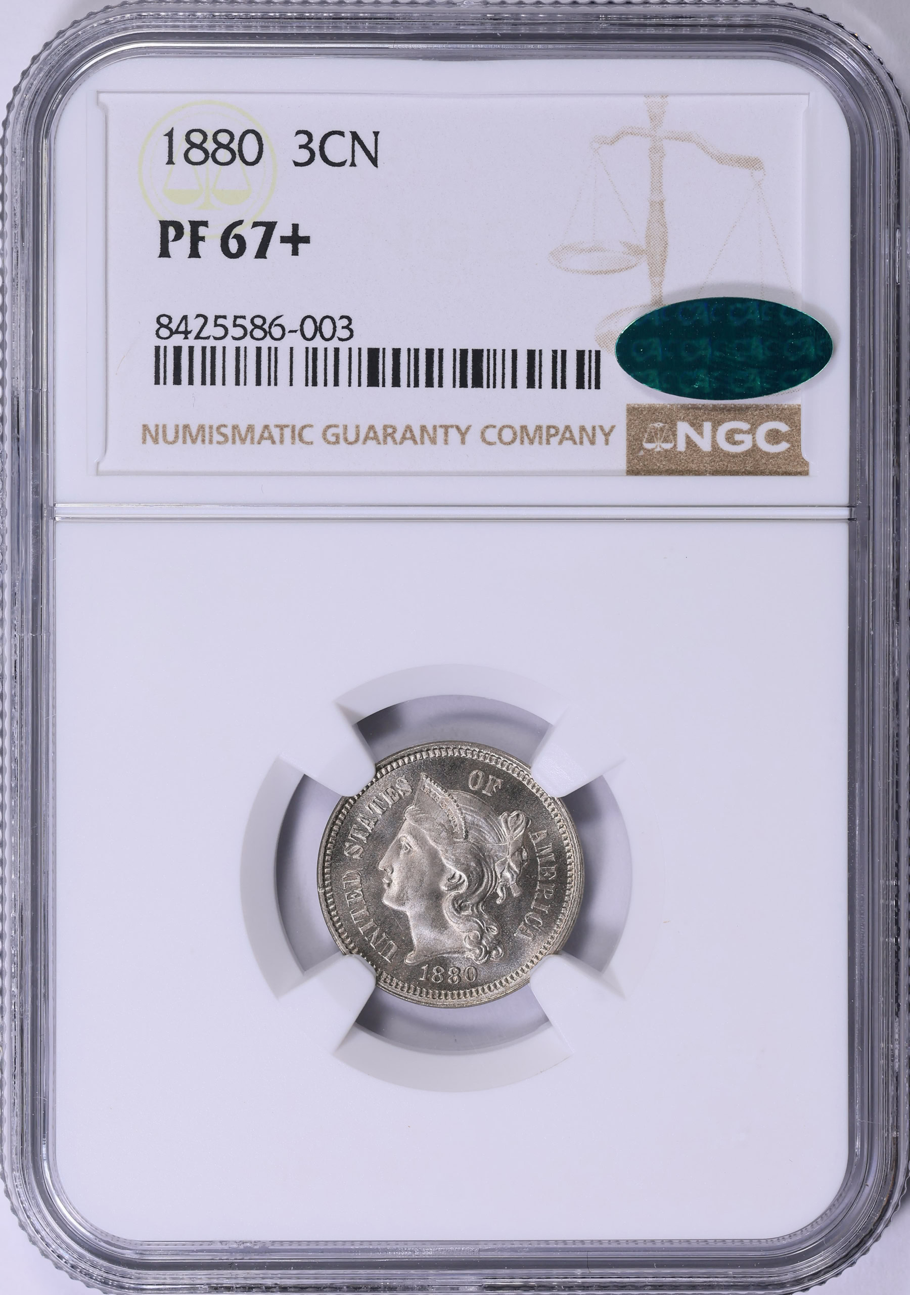 1880 Nickel Three-Cent Piece NGC Proof-67+ (CAC Green) (Item