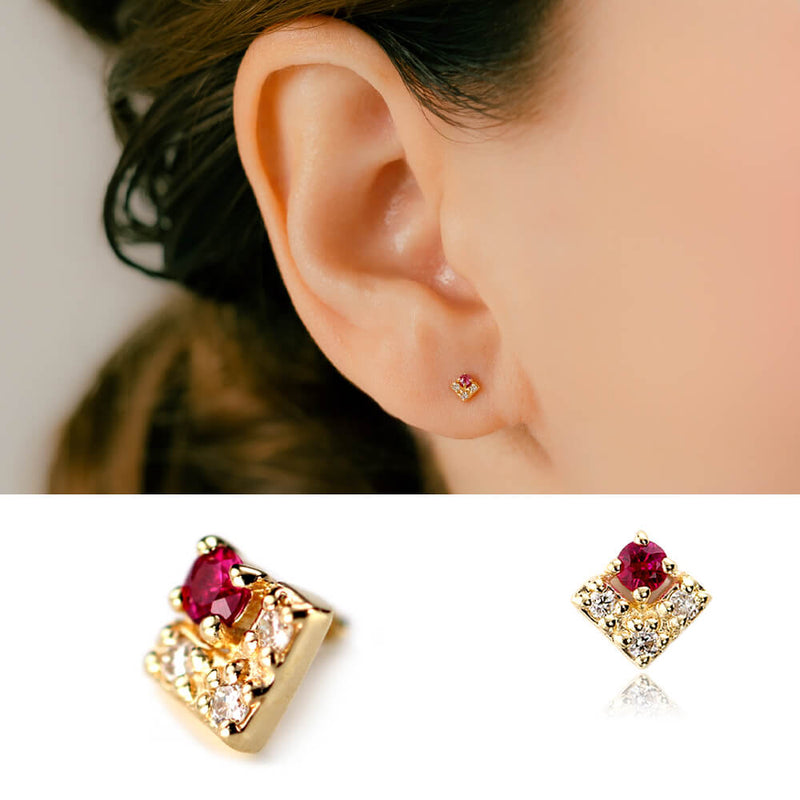 K18 ルビー&ダイヤモンド│軟骨ピアス・ボディピアス 16G – PICOLLET