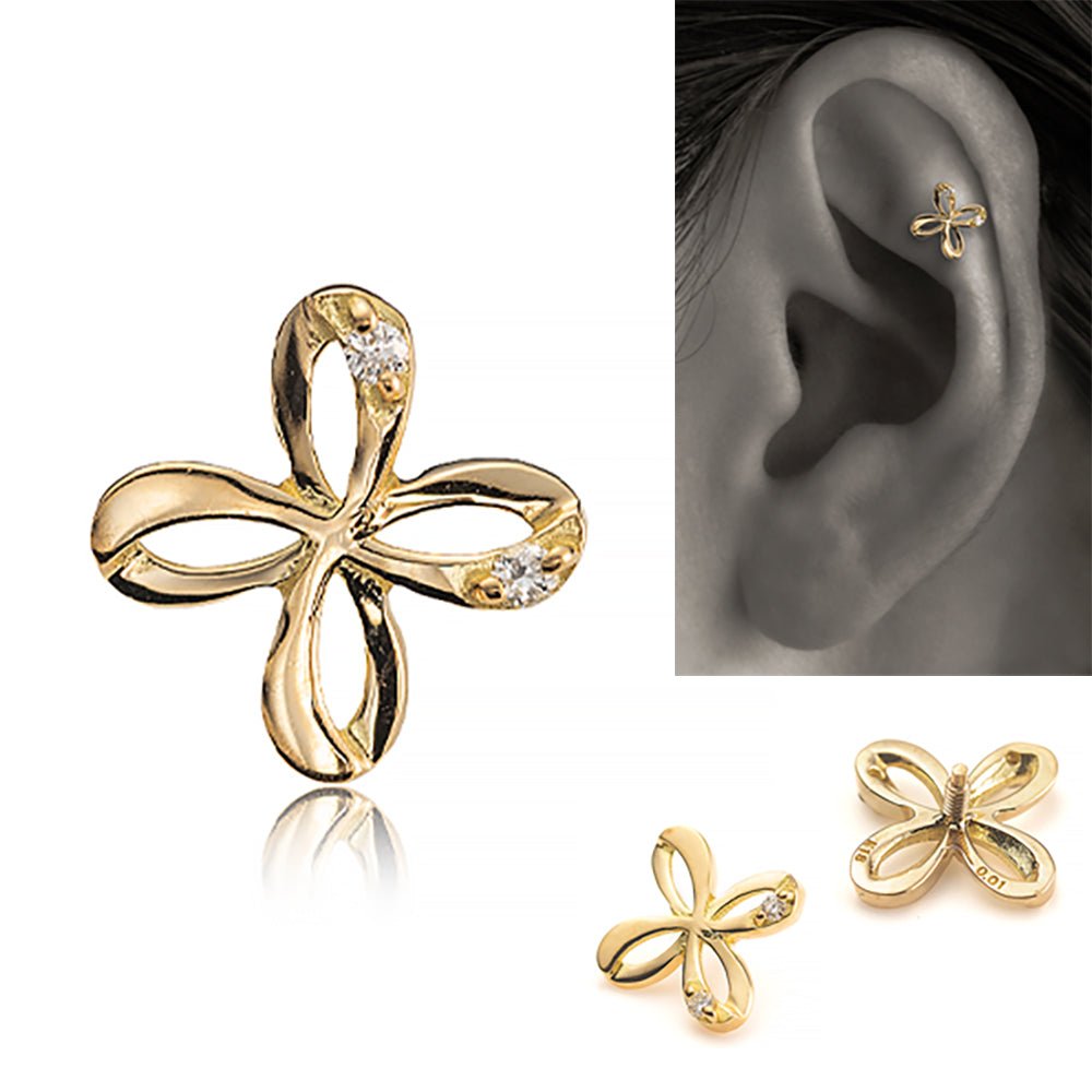 かわいいフラワー（お花）ボディピアス│小振りのダイヤモンドが