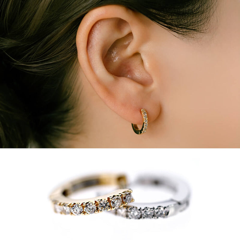 軟骨ピアス用ダイヤモンドフープピアス K18金イエローゴールドor