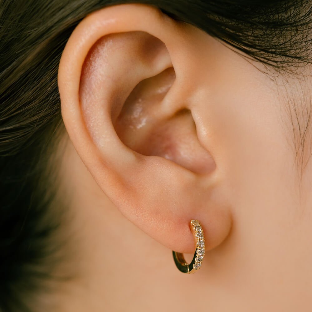 軟骨ピアス用ダイヤモンドフープピアス K18金イエローゴールドor