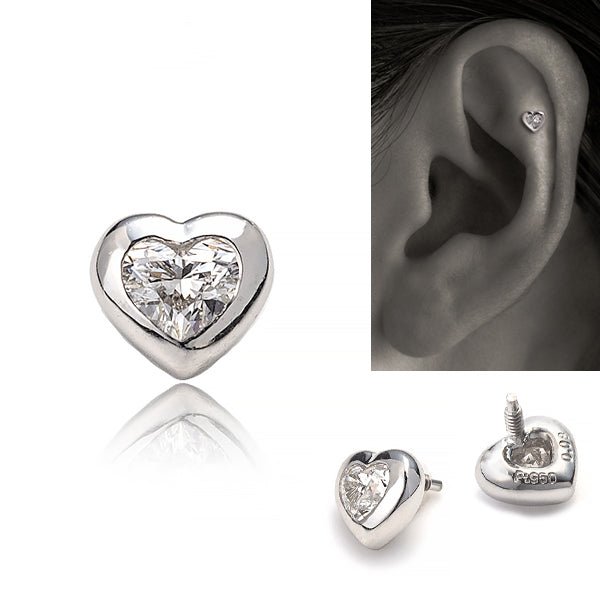 K18 プラチナ ハートシェイプカットダイヤモンド 軟骨ピアス│18金