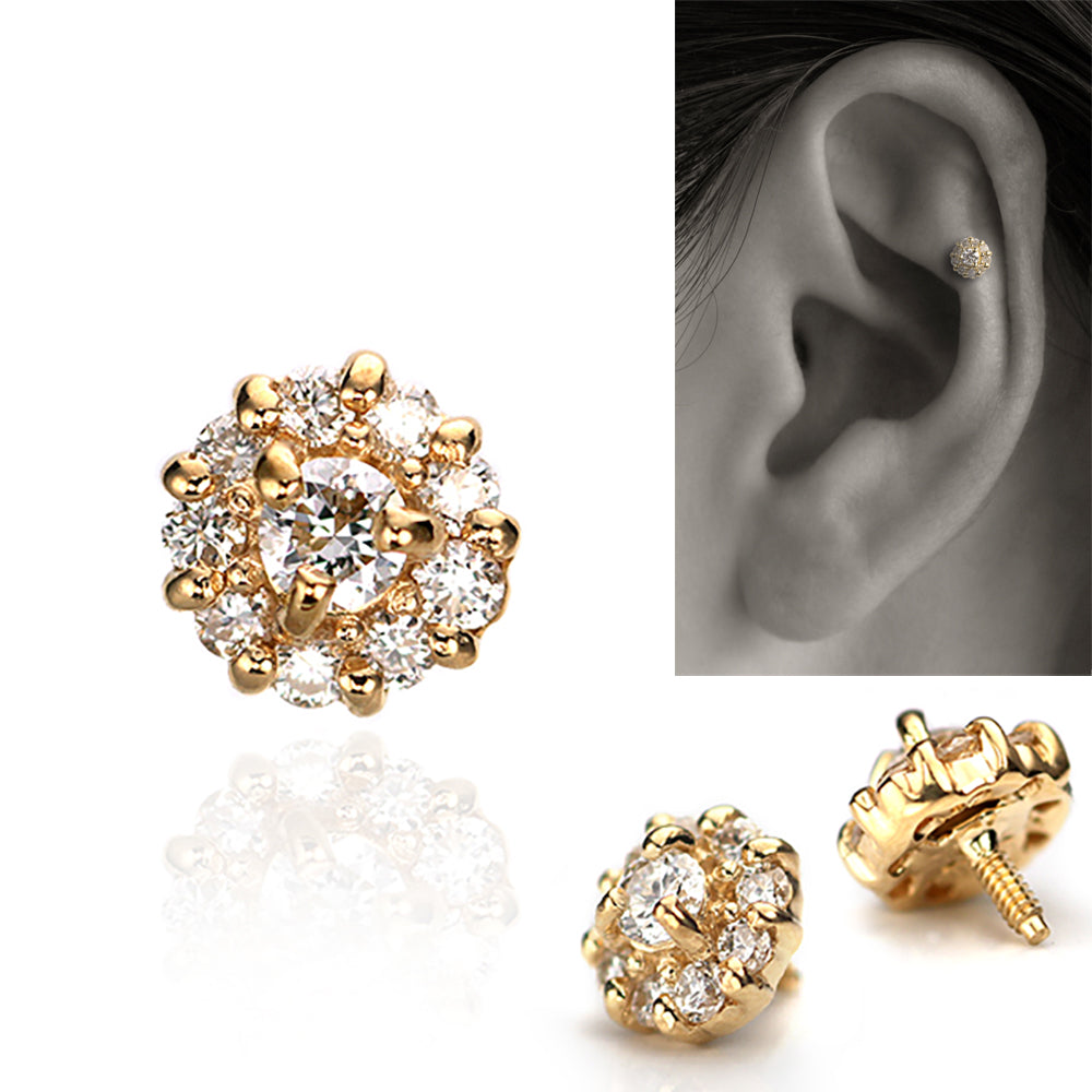 K18ダイヤモンド可愛いフラワーモチーフ軟骨ピアス・ボディピアス