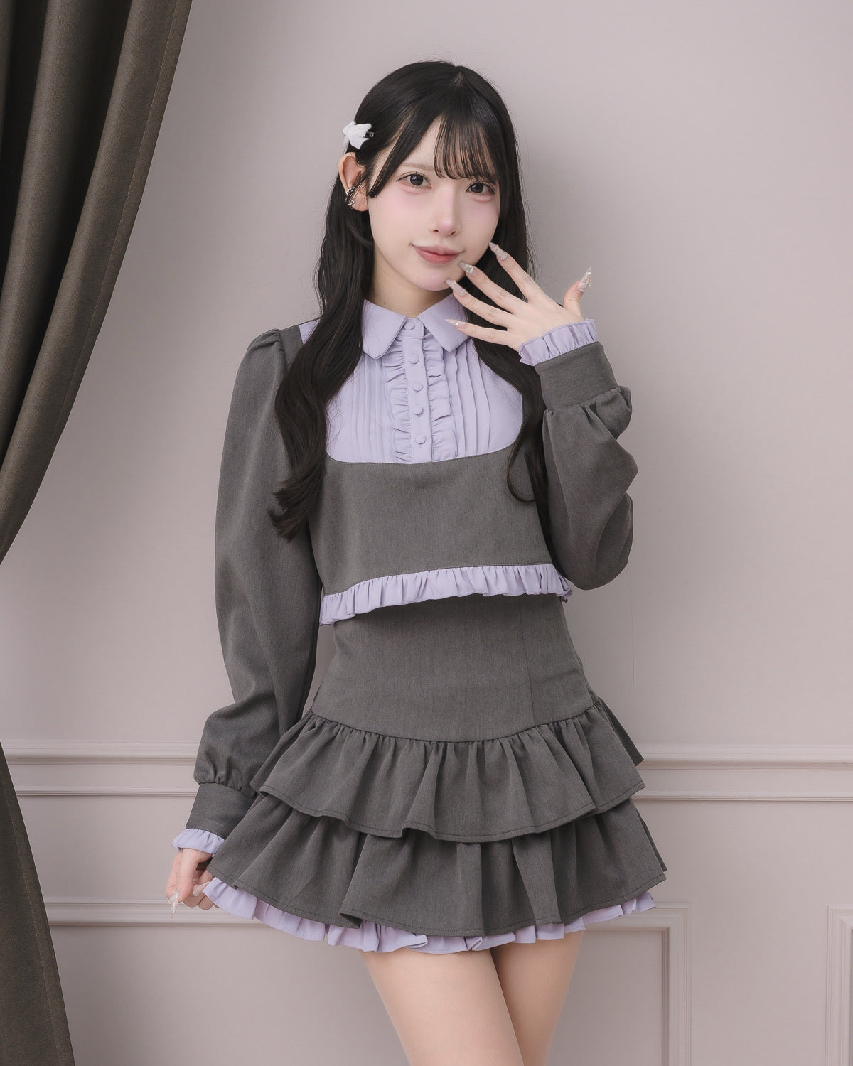 バイカラーフリルティアードミニスカート – pium