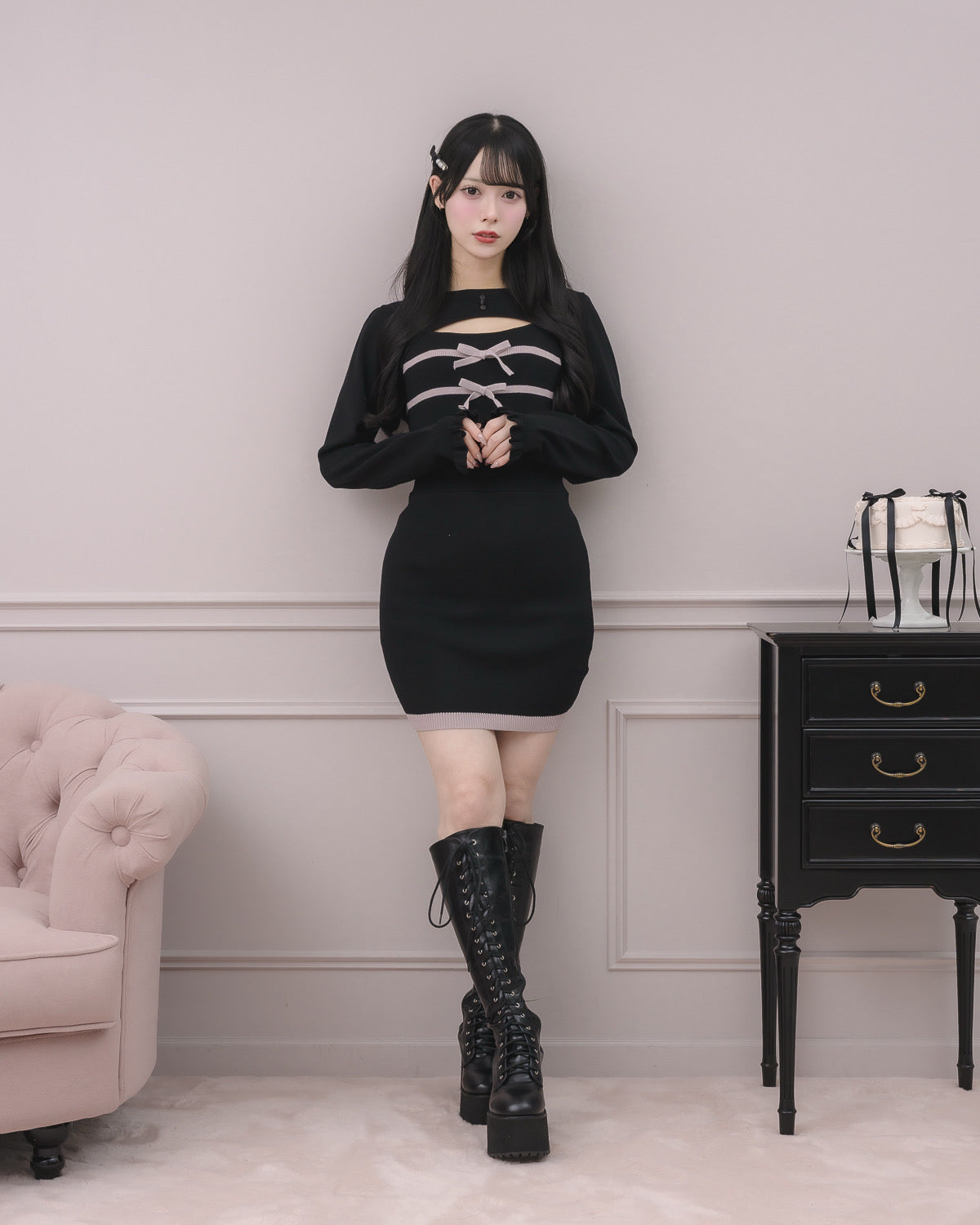 リボンテープレイヤードニットワンピ – pium