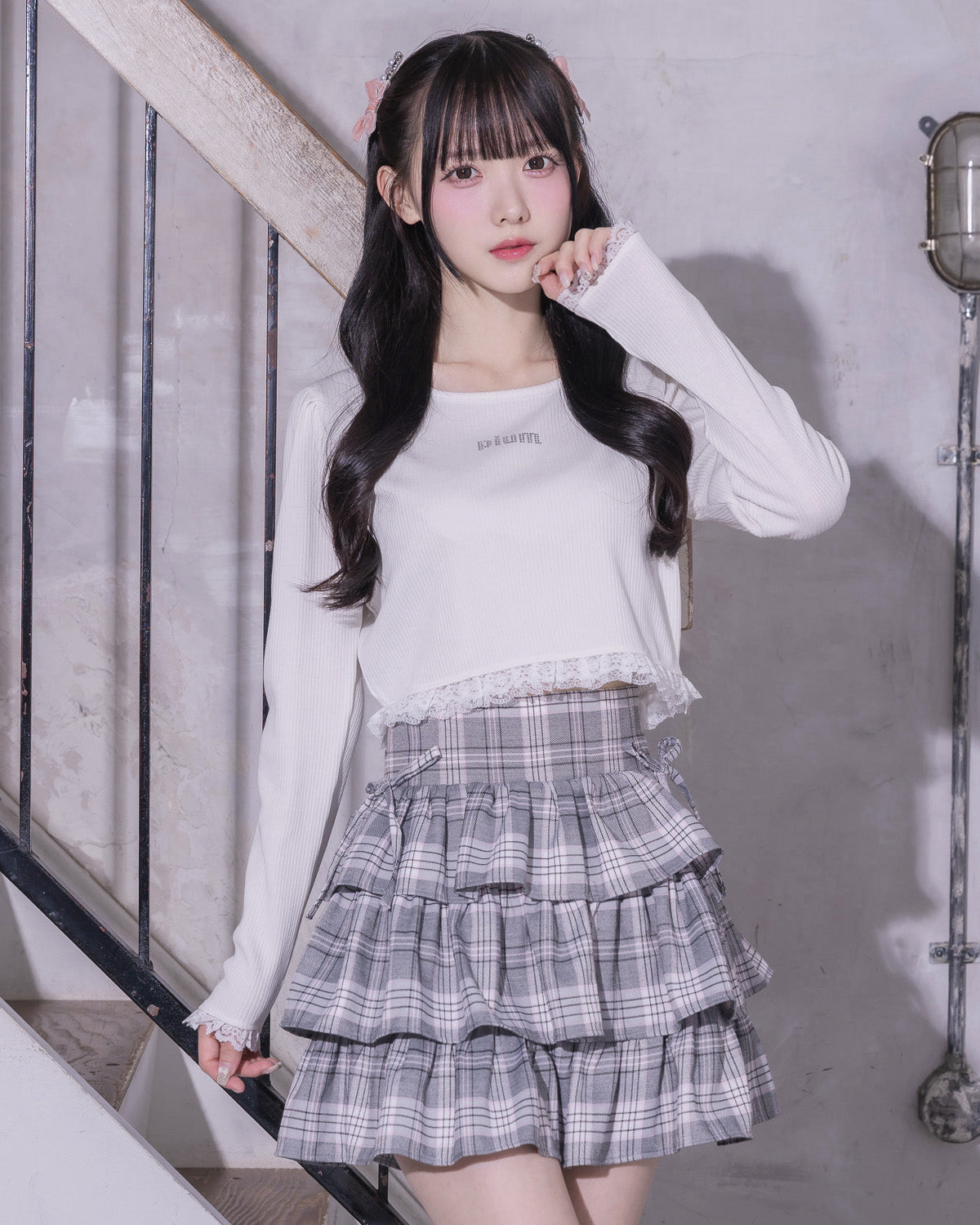 チェックサイドリボンティアードスカート – pium