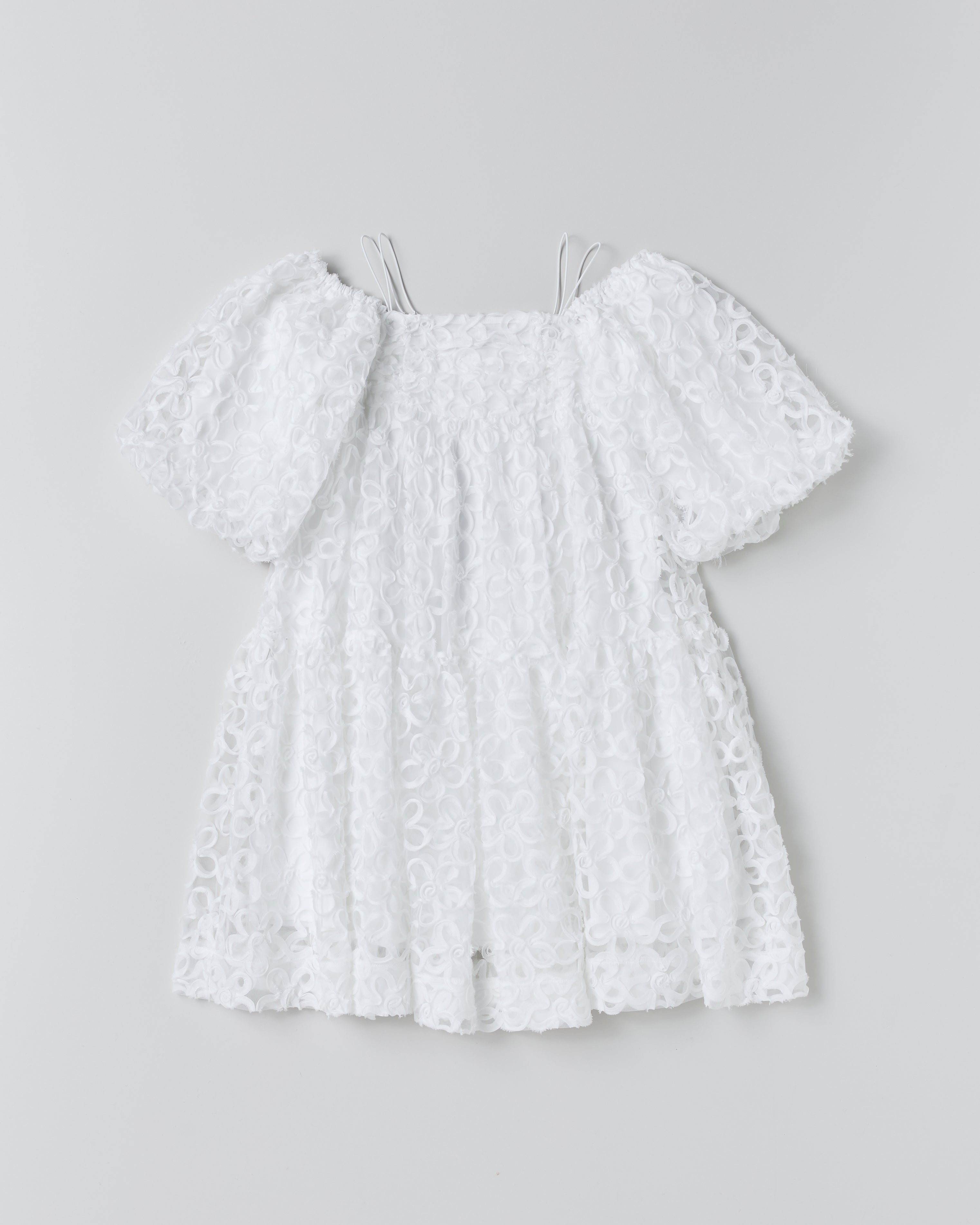 Flower puff sleeve tiered one-piece